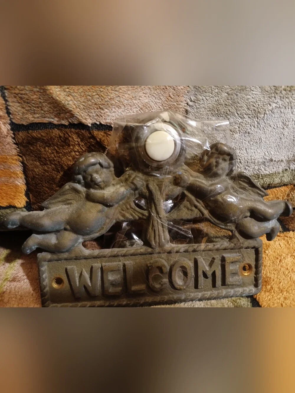 Brass Cherub Welcome Wall Plaque And Rin